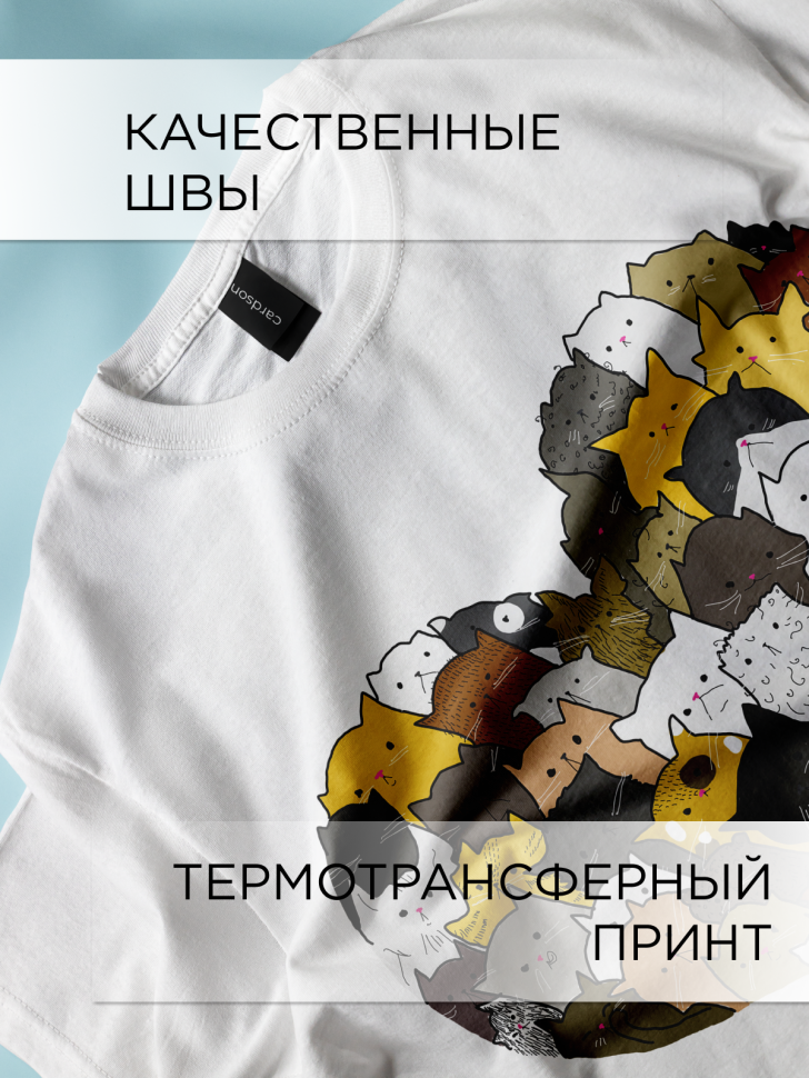 Футболка оверсайз универсальная с принтом Коты и Сердце