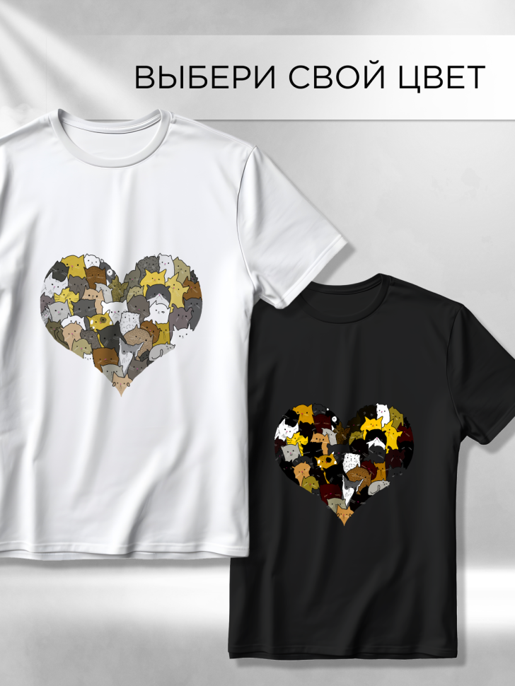 Футболка оверсайз универсальная с принтом Коты и Сердце