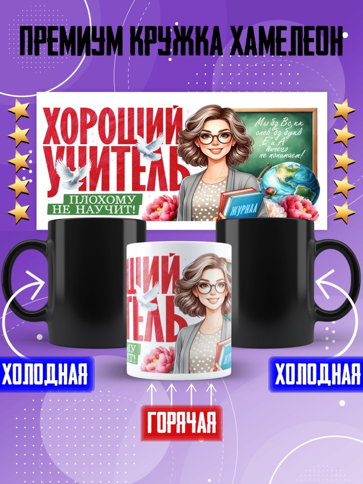 Кружка хамелеон с принтом учителю в подарок Кружка хамелеон с принтом учителю в подарок