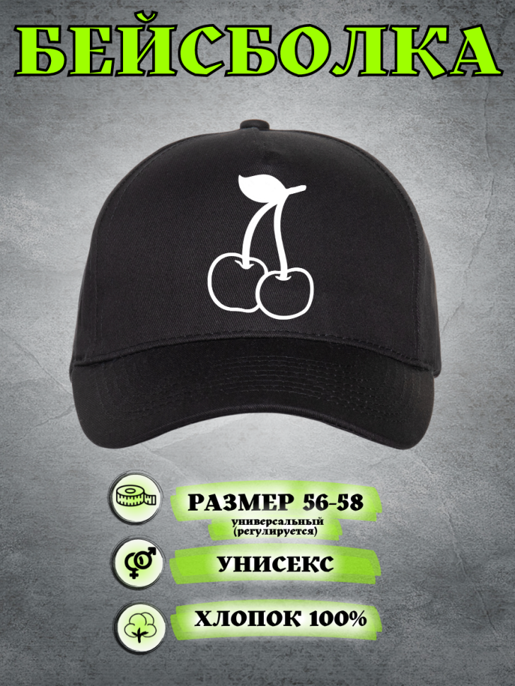 бейсболка кепка мужская женская черная с принтом летняя