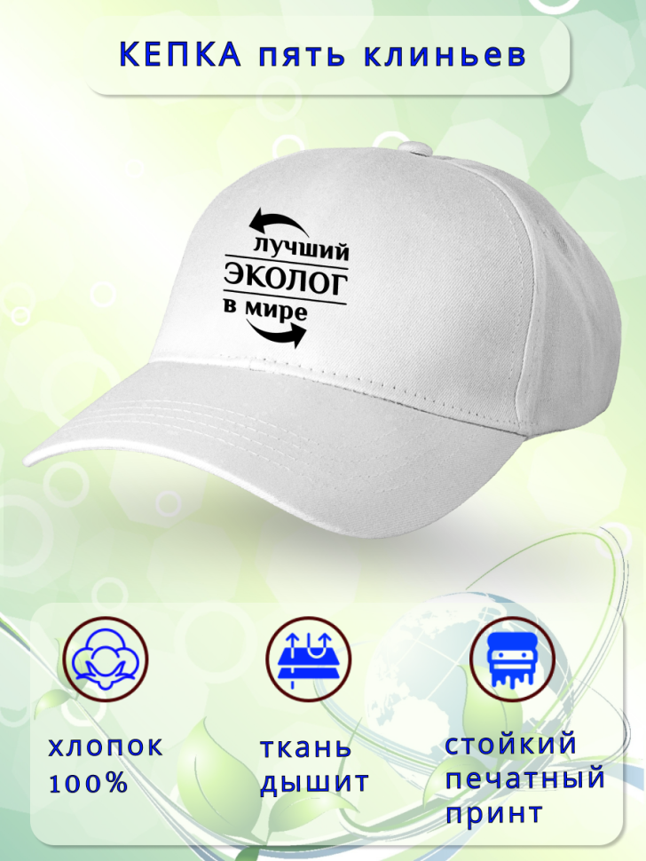 Бейсболка женская мужская кепка подарок принт ЛУЧШИЙ ЭКОЛОГ