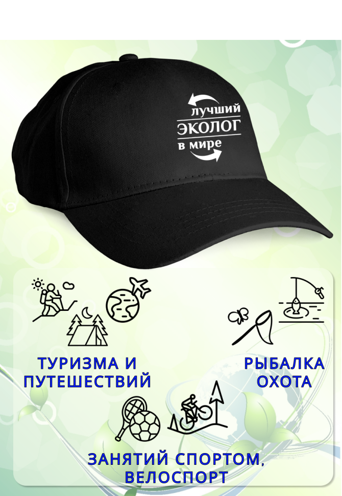 Бейсболка женская мужская кепка подарок принт ЛУЧШИЙ ЭКОЛОГ