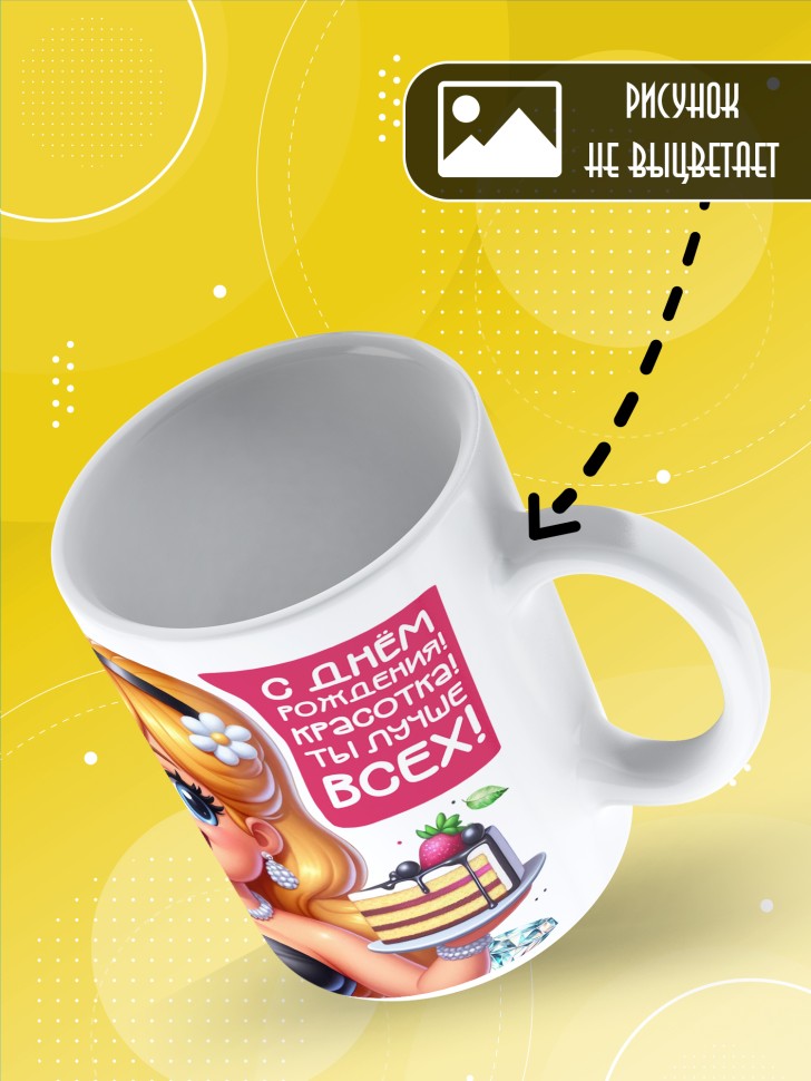 Кружка с прикольным принтом на день рождения женщине 
