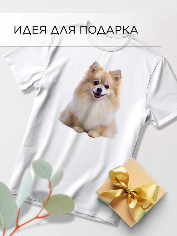 Футболка оверсайз с принтом Шпиц белая Футболка оверсайз с принтом Шпиц белая