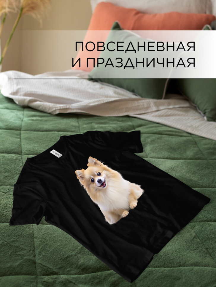 Футболка оверсайз с принтом Шпиц черная Футболка оверсайз с принтом Шпиц черная