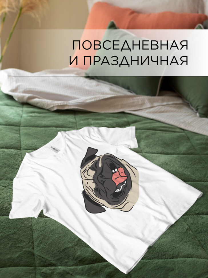 Футболка оверсайз с принтом Бульдог скетч белая Футболка оверсайз с принтом Бульдог скетч белая