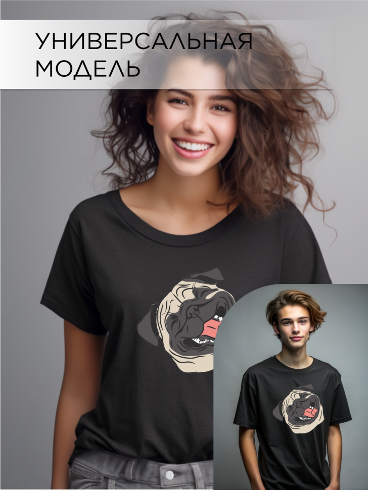 Футболка оверсайз с принтом Бульдог скетч черная