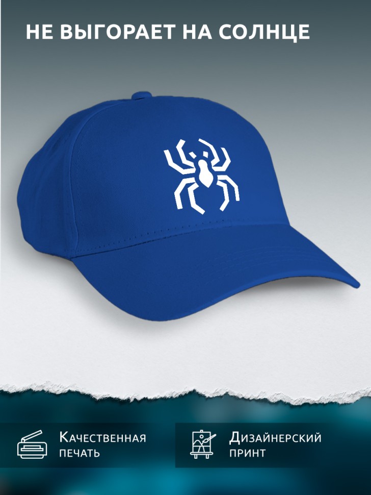 Бейсболка кепка синяя унисекс с принтом Паук