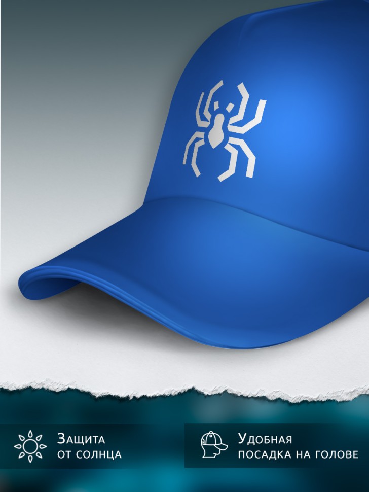Бейсболка кепка синяя унисекс с принтом Паук