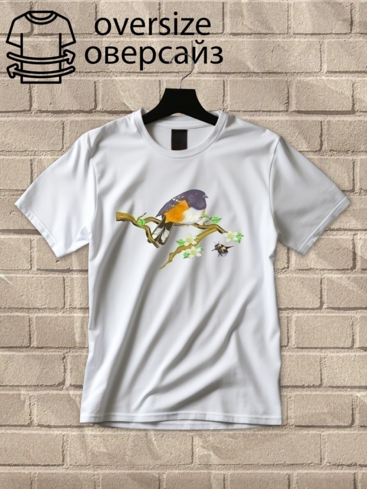 Футболка оверсайз принтом птица 3