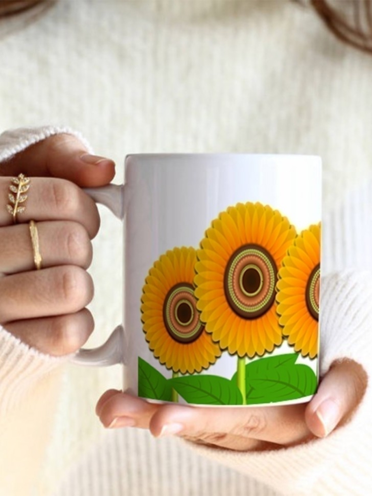 Кружка милая с принтом подсолнухи
