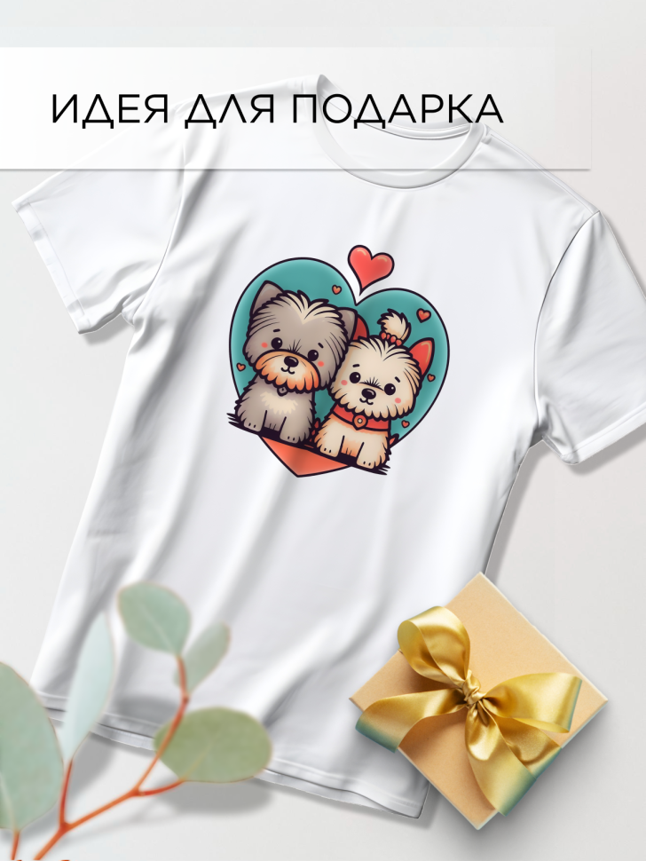 Футболка оверсайз с принтом Песик и котик белая