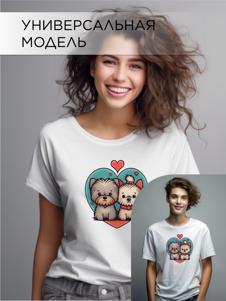 Футболка оверсайз с принтом Песик и котик белая