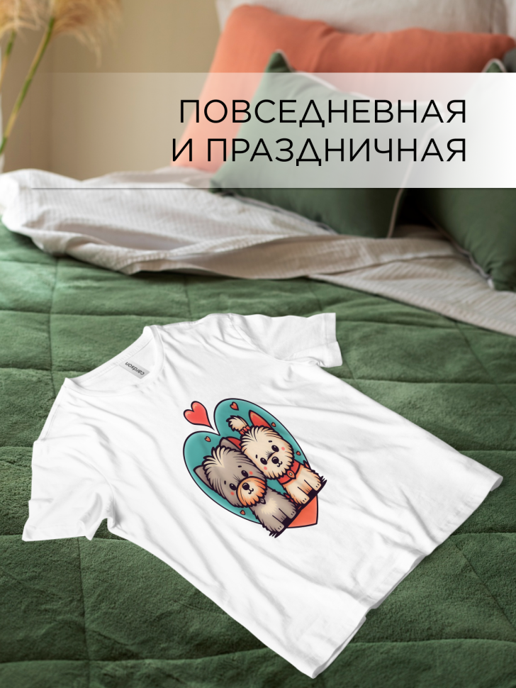 Футболка оверсайз с принтом Песик и котик белая