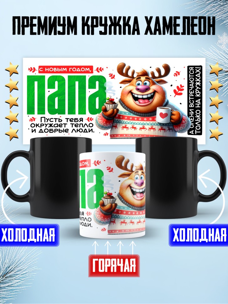 Кружка хамелеон праздничная Папа, с новым годом в подарок