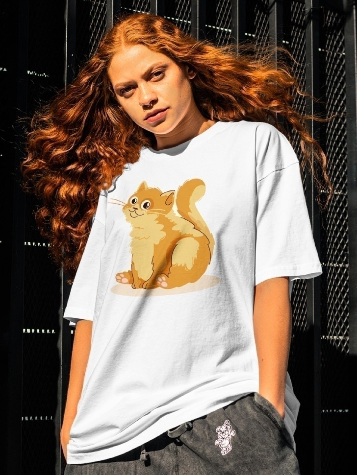 Футболка оверсайз с принтом рыжий кот Футболка оверсайз с принтом рыжий кот