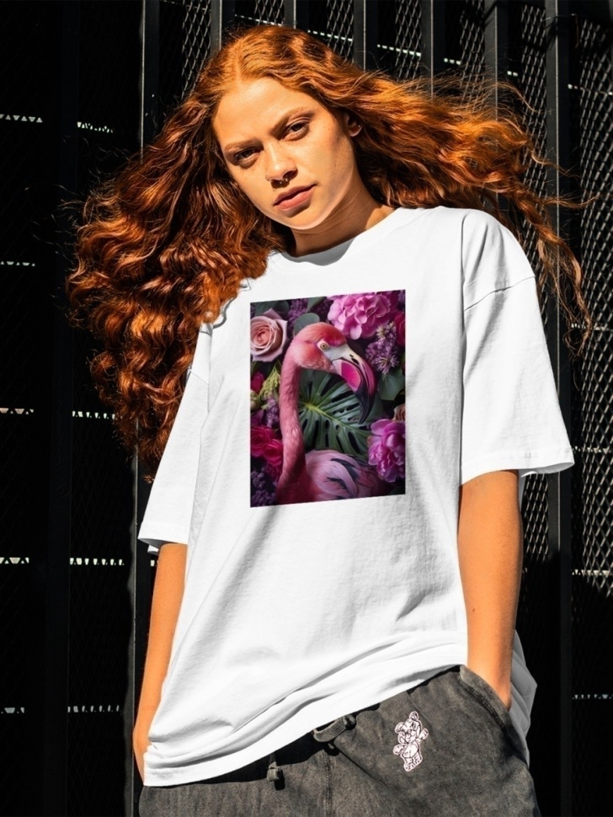 Футболка оверсайз с принтом розовый фламинго 1 Футболка оверсайз с принтом розовый фламинго 1