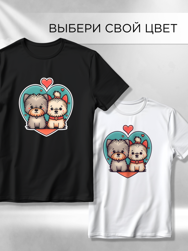 Футболка оверсайз с принтом Песик и котик черная