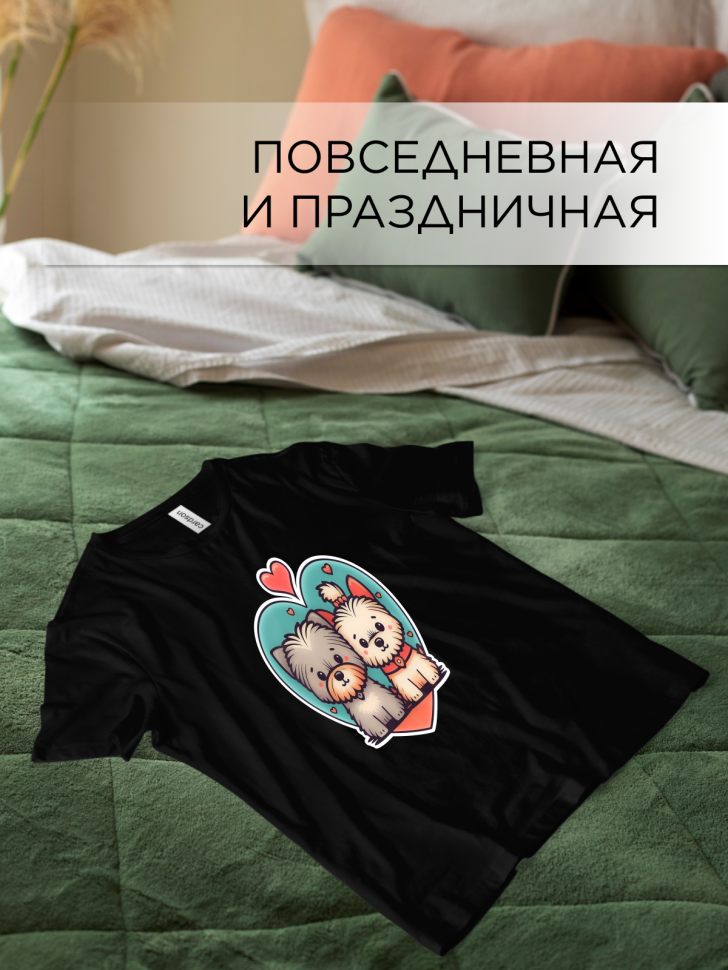 Футболка оверсайз с принтом Песик и котик черная