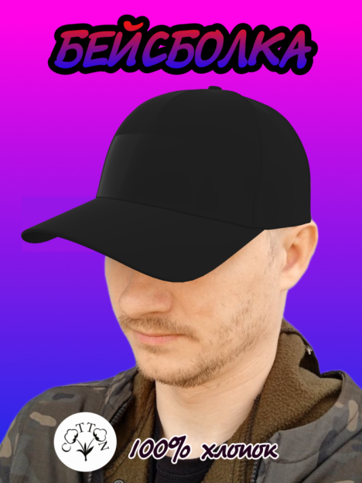Бейсболка унисекс чёрная летняя однотонная