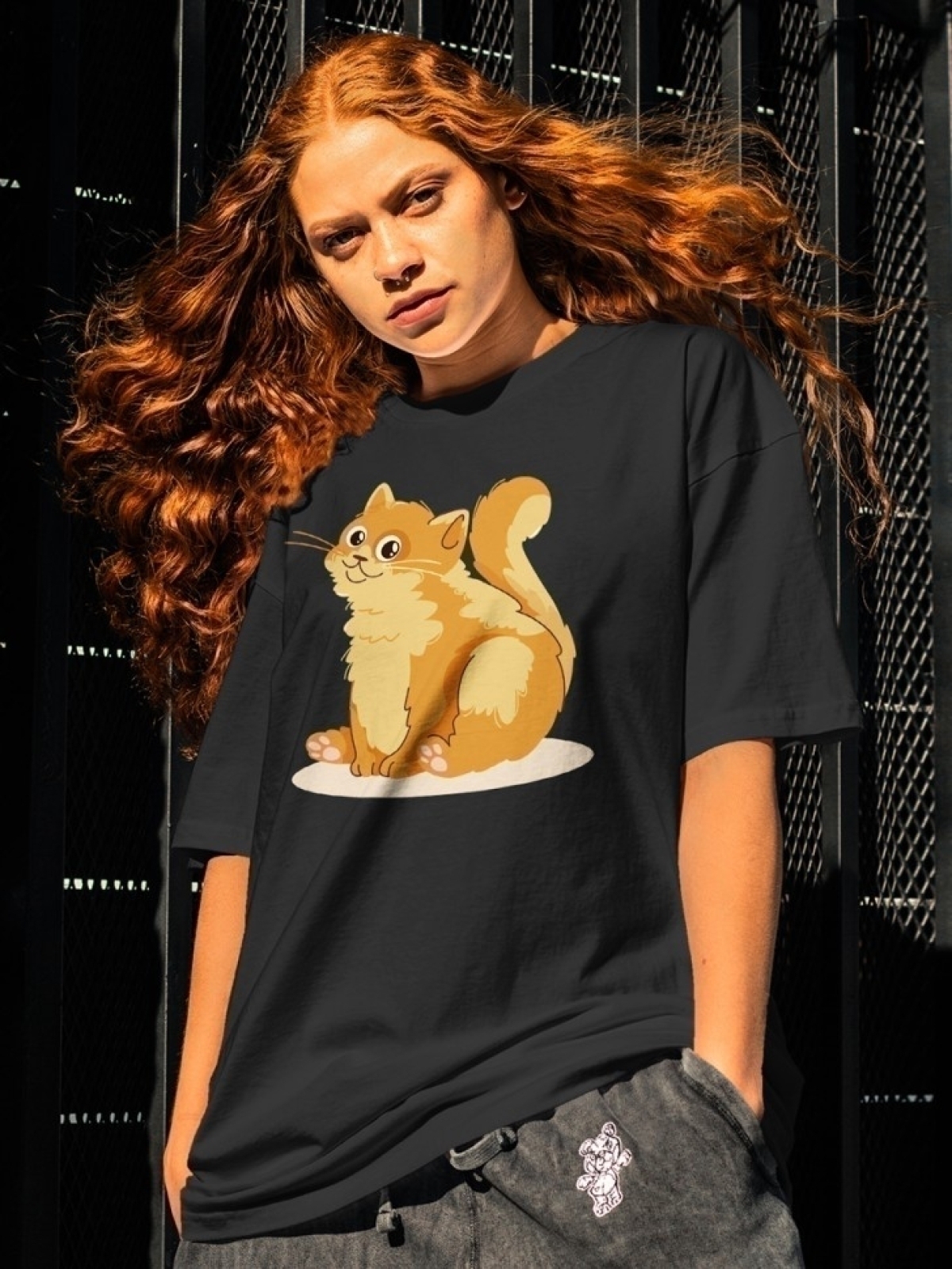 Футболка оверсайз с принтом рыжий кот Футболка оверсайз с принтом рыжий кот