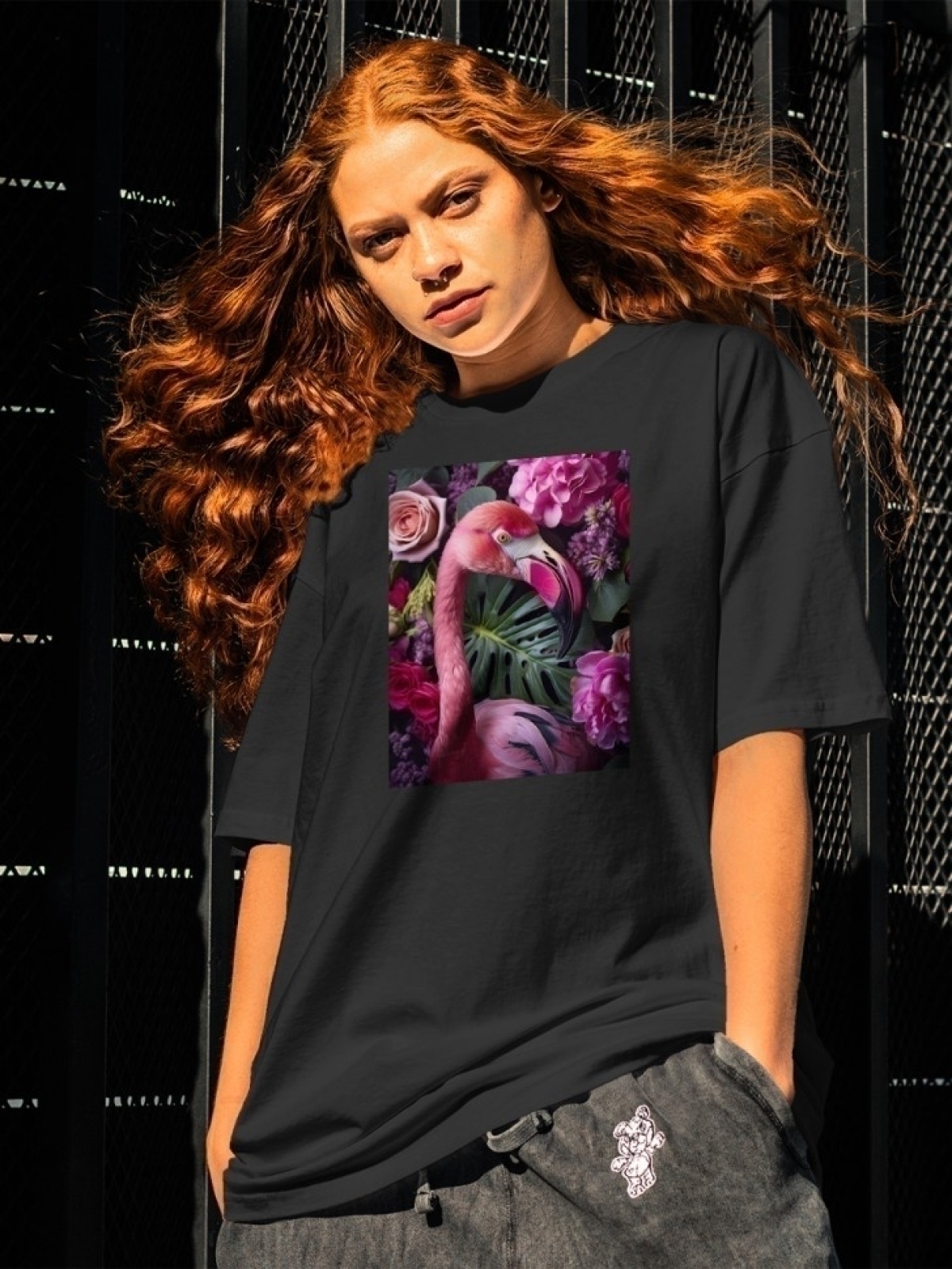 Футболка оверсайз с принтом розовый фламинго 1 Футболка оверсайз с принтом розовый фламинго 1