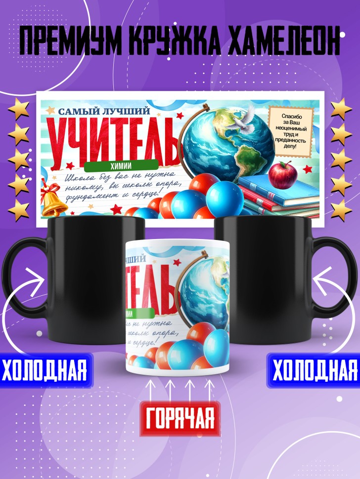 Кружка хамелеон с принтом учителю химии Кружка хамелеон с принтом учителю химии