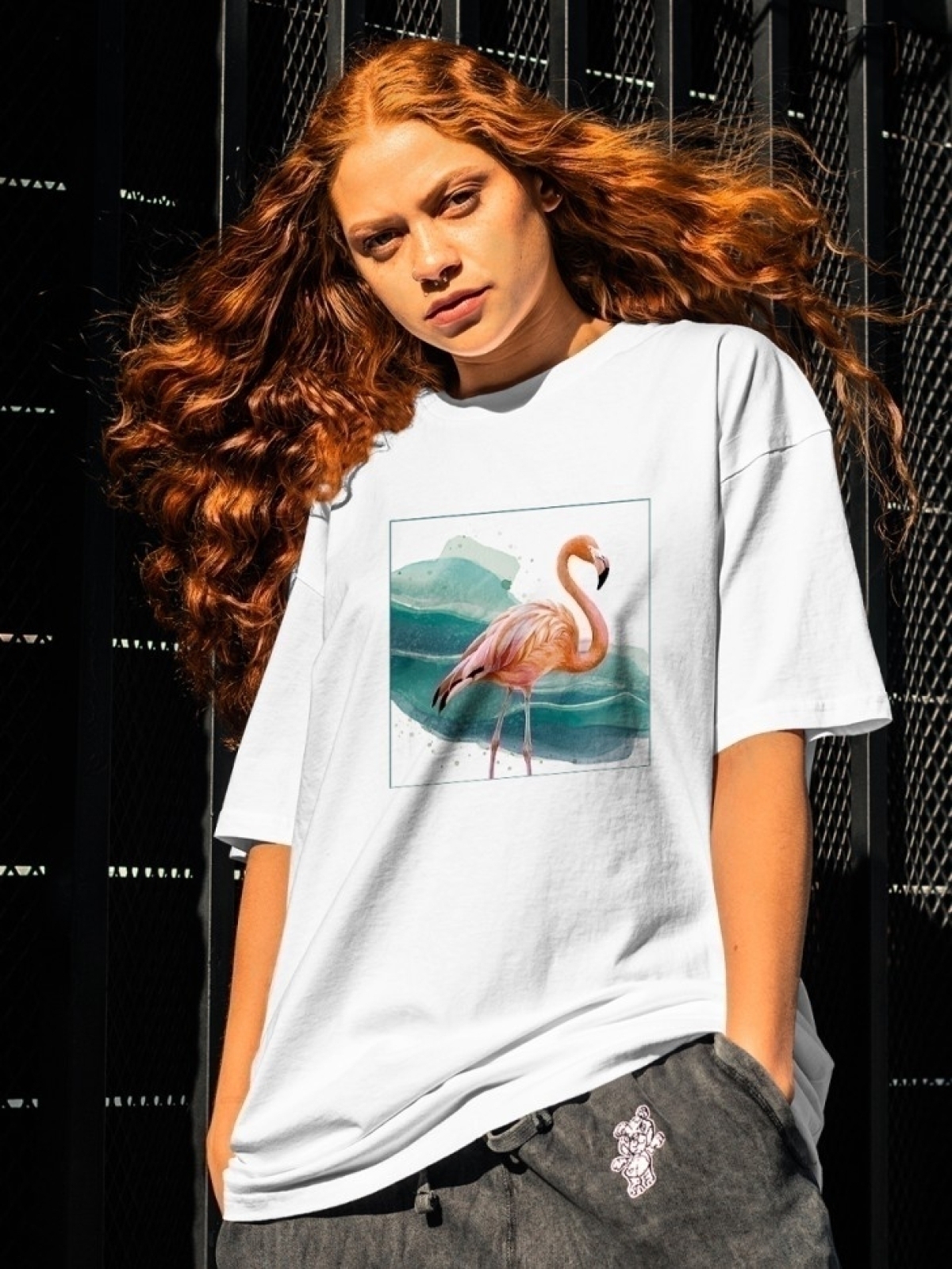 Футболка оверсайз с принтом розовый фламинго 2 Футболка оверсайз с принтом розовый фламинго 2