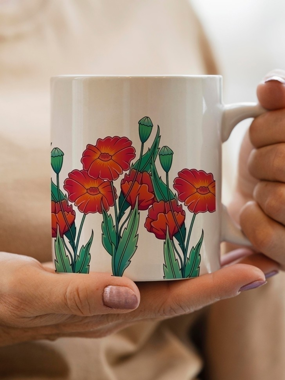 Кружка милая подарочная с принтом маки