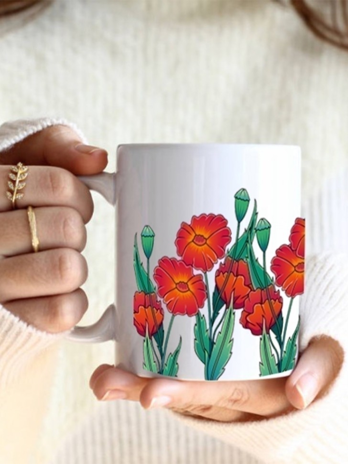 Кружка милая подарочная с принтом маки