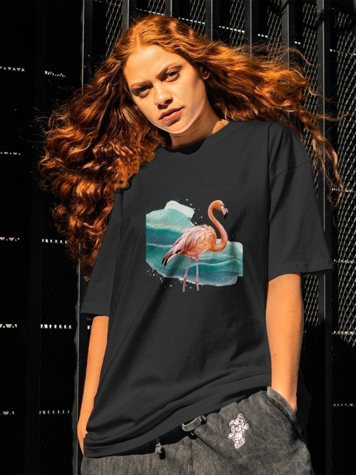 Футболка оверсайз с принтом розовый фламинго 2 Футболка оверсайз с принтом розовый фламинго 2