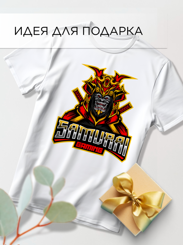 Футболка оверсайз с принтом Самурай белая Футболка оверсайз с принтом Самурай белая