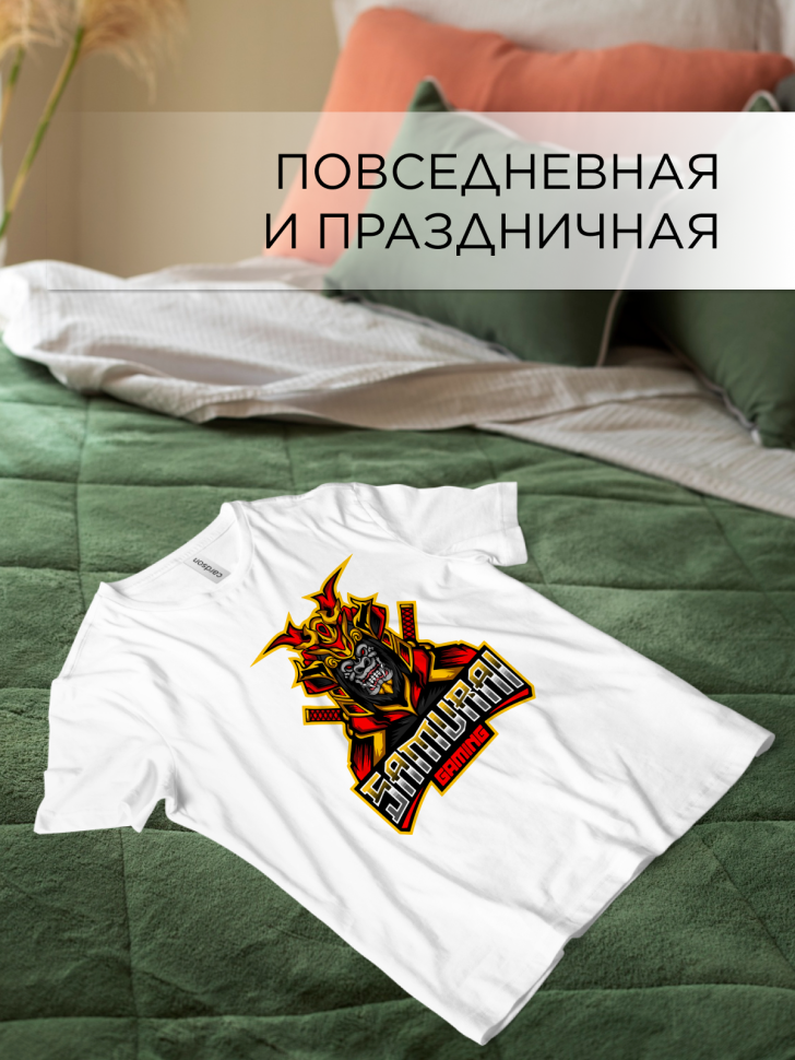 Футболка оверсайз с принтом Самурай белая Футболка оверсайз с принтом Самурай белая