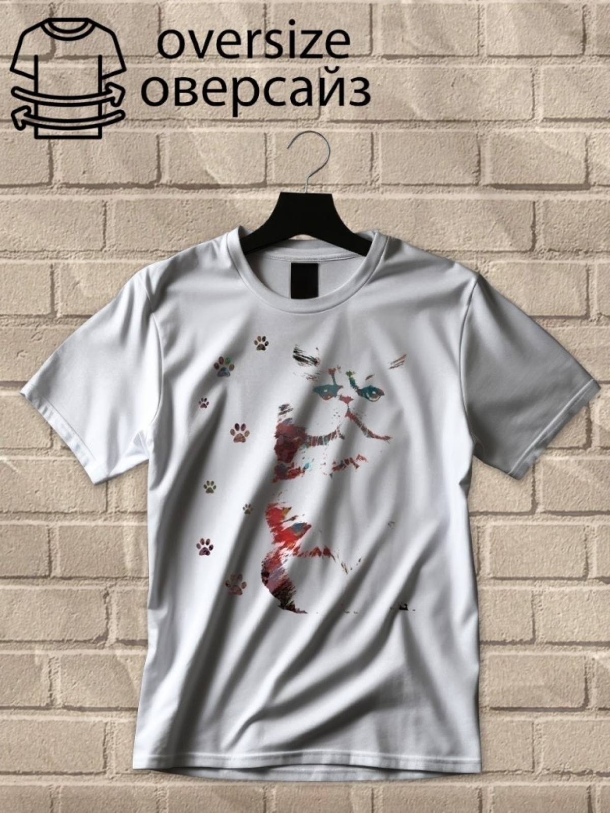 Футболка оверсайз с принтом кошка