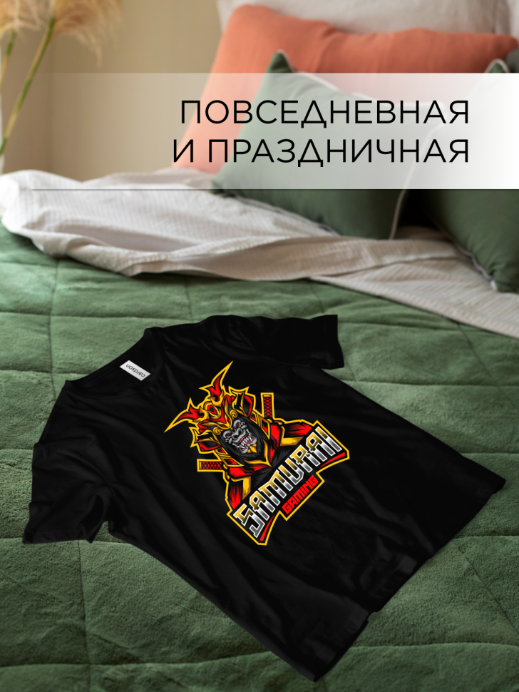 Футболка оверсайз с принтом Самурай черная Футболка оверсайз с принтом Самурай черная