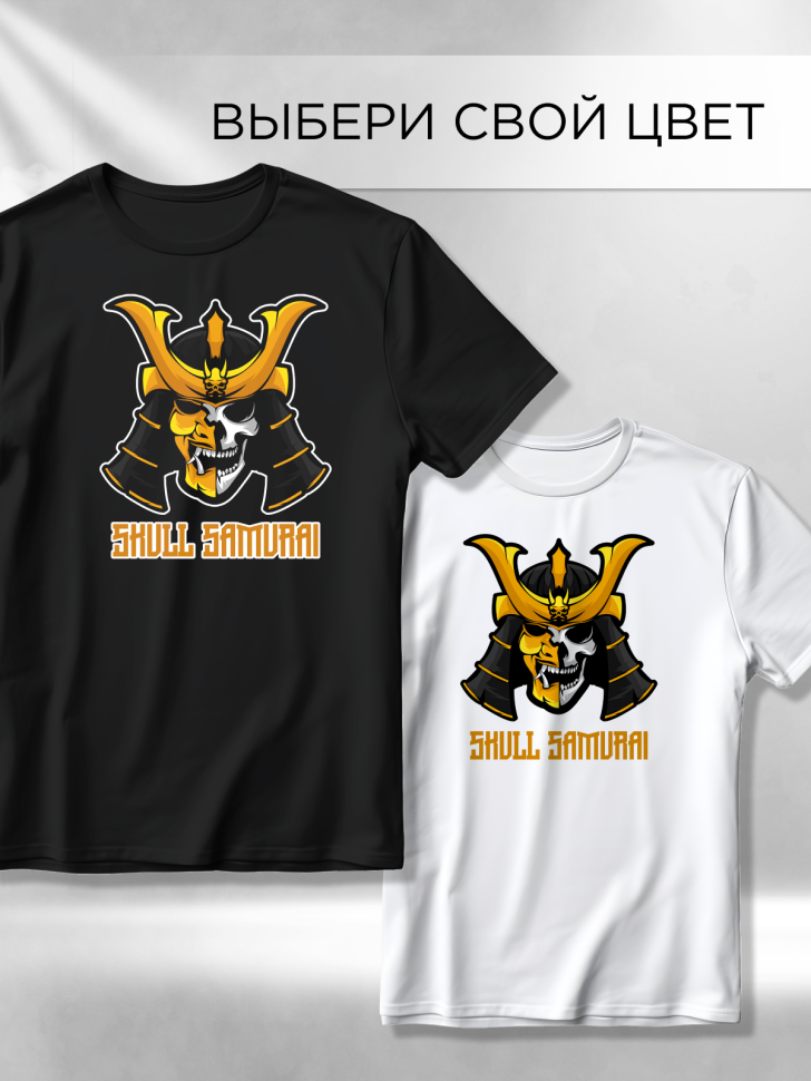 Футболка оверсайз с принтом Самурай череп черная Футболка оверсайз с принтом Самурай череп черная