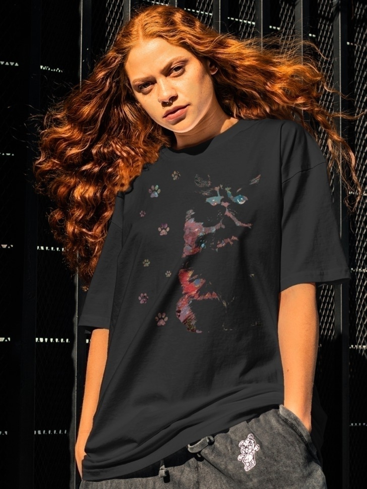 Футболка оверсайз с принтом кот Футболка оверсайз с принтом кот