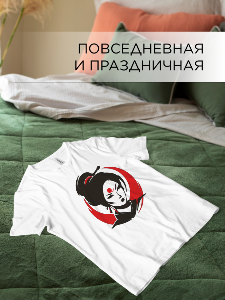 Футболка оверсайз с принтом Гейша белая