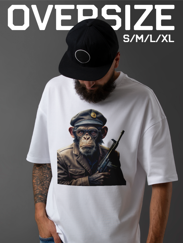 Футболка оверсайз мужская с принтом обезьяна с ружьем