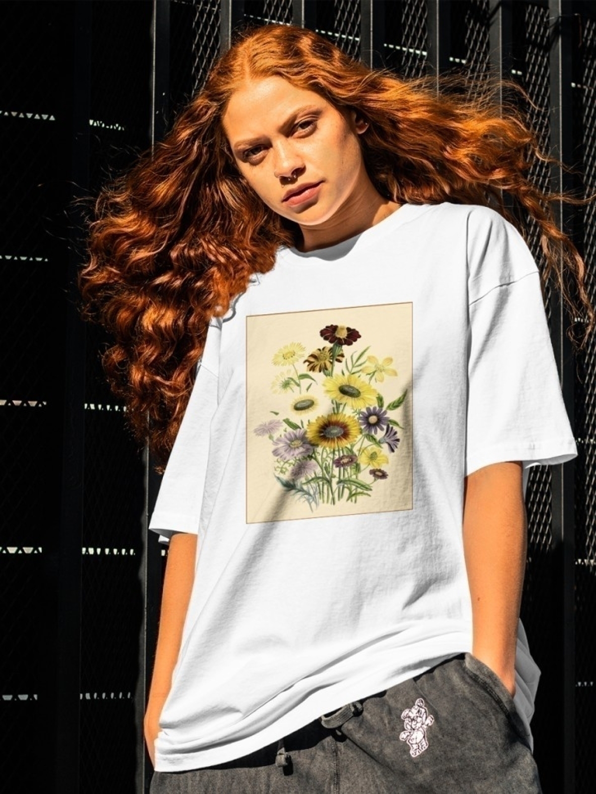 Футболка оверсайз с принтом букет цветов 1 Футболка оверсайз с принтом букет цветов 1