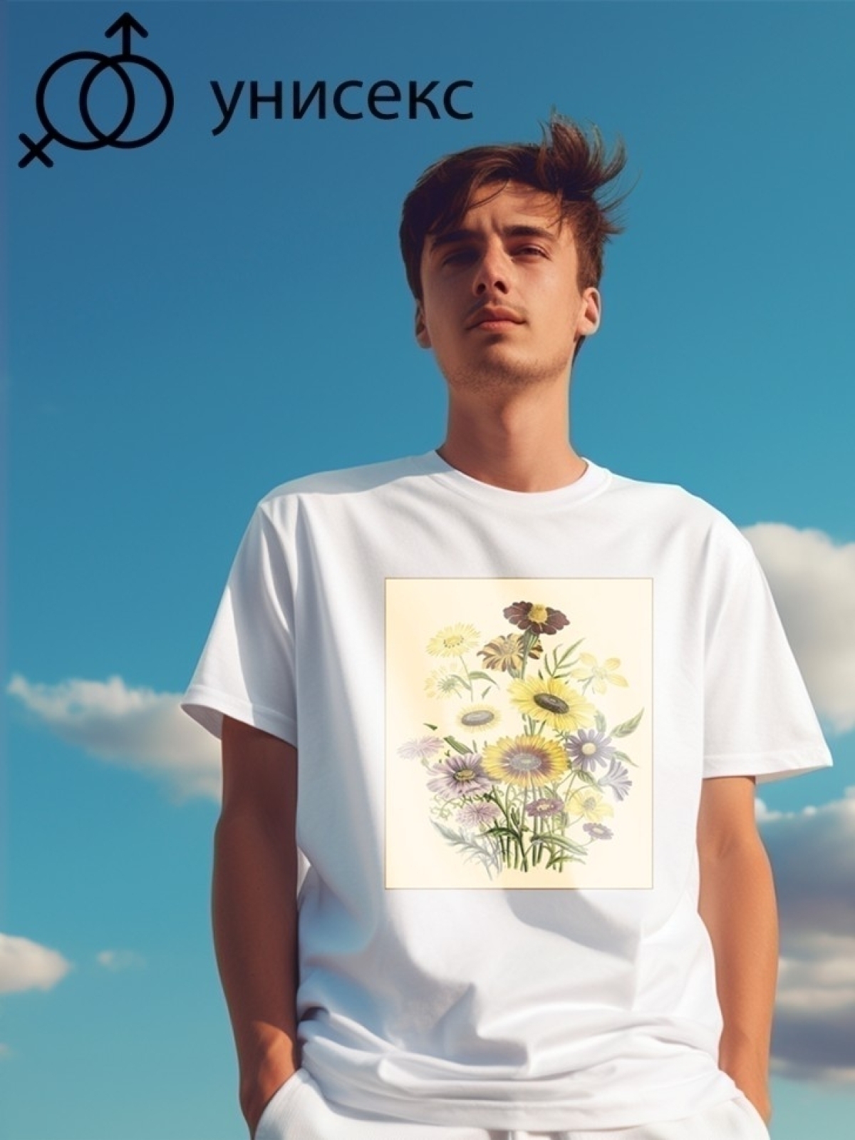 Футболка оверсайз с принтом букет цветов 1