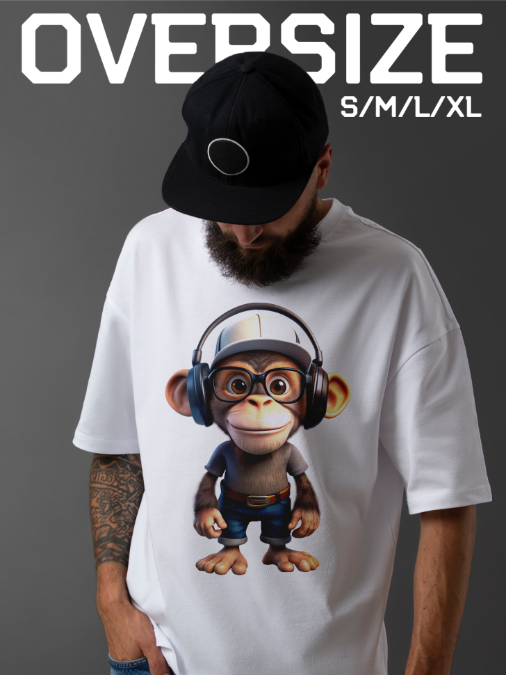 Футболка оверсайз мужская с принтом обезьяна прикольная