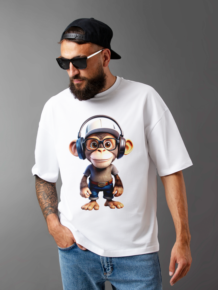 Футболка оверсайз мужская с принтом обезьяна прикольная