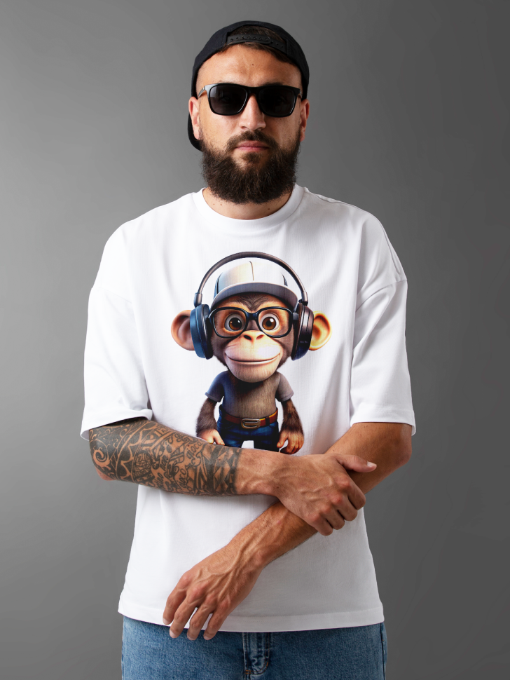 Футболка оверсайз мужская с принтом обезьяна прикольная