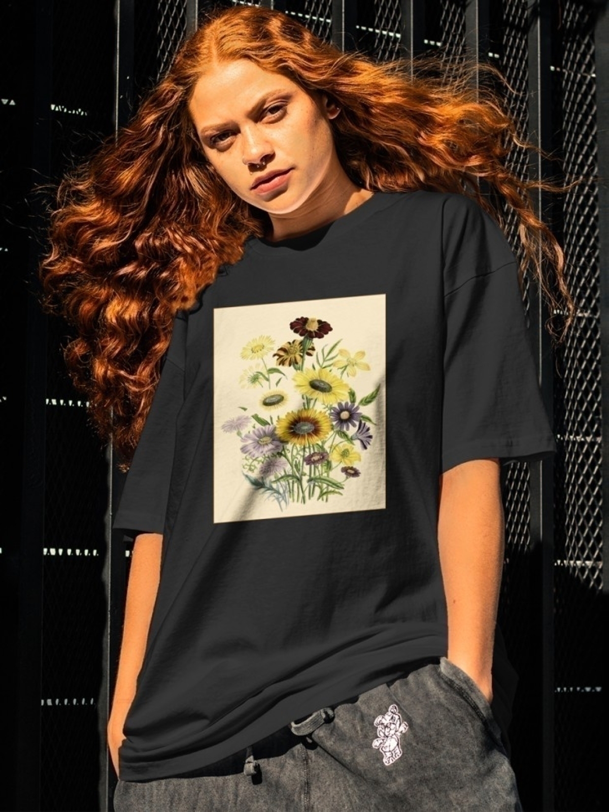 Футболка оверсайз с принтом букет цветов 1 Футболка оверсайз с принтом букет цветов 1