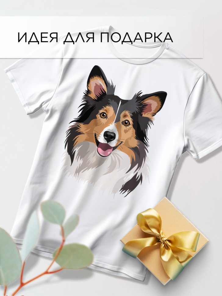 Футболка оверсайз с принтом Шелти колли белая Футболка оверсайз с принтом Шелти колли белая