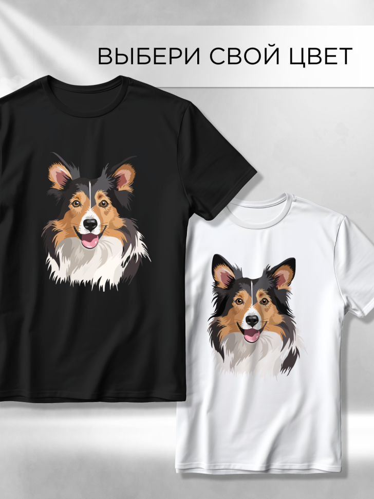 Футболка оверсайз с принтом Шелти колли белая Футболка оверсайз с принтом Шелти колли белая