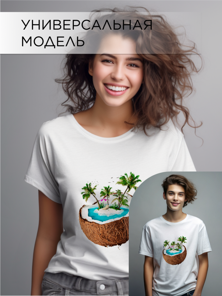 Футболка оверсайз с принтом Кокос и море белая