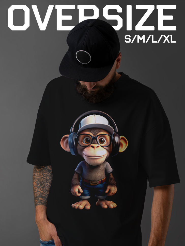 Футболка оверсайз мужская с принтом обезьяна прикольная 