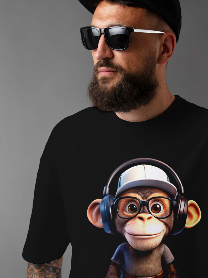 Футболка оверсайз мужская с принтом обезьяна прикольная 